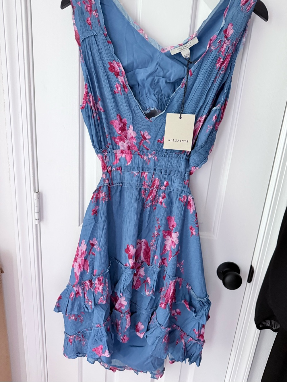 NWT AllSaints Blue Floral Backless Dress with Pink Blossoms